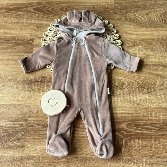Mamatti VELVET KB007 Baby-Overall zweilagig Baumwolle Kapuze Öhrchen Carmel