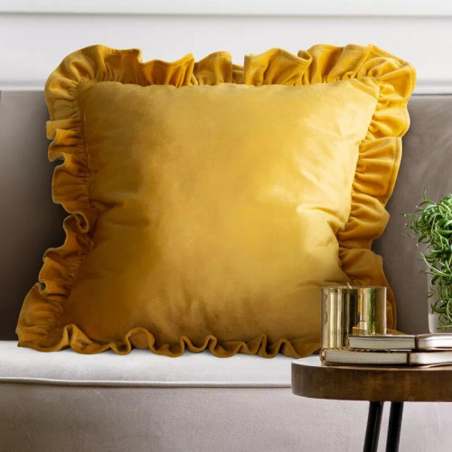 Kissenbezug Brenda 45x45 Salbei Samt Eurofirany Volant mustard