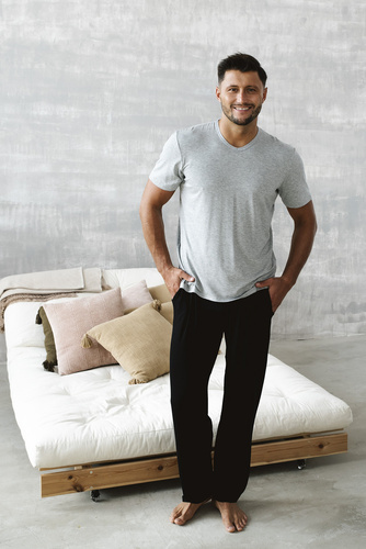 Dallas Herren Kurzarm-Pyjama, lange Hose Italian Fashion- melange/schwarz