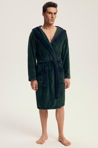 Henderson Herrenbademantel 43377 Natch Green – Kapuze, warmer Stoff, Komfort und Eleganz