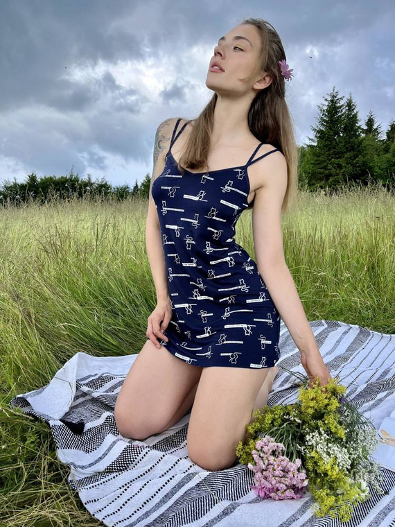 659 Cat Love Forex trägerloses Nachthemd - navy blau