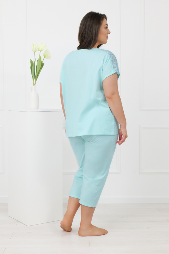 Damenpyjama Sensual Italian Fashion Baumwolle 3/4 Spitze