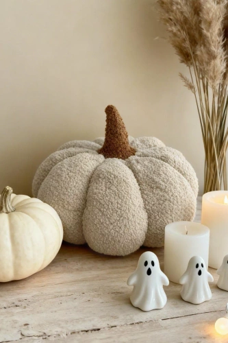 Kürbis-Bouclé-Dekorationskissen von Needle and Thread – beige, Herbst- und Halloween-Dekoration