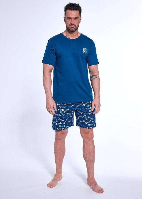 326/170 Fishing Cornette Herrenpyjama, Marineblau