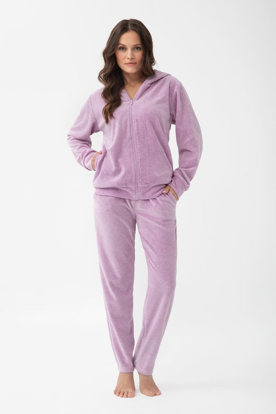 Damen-Jogginganzug 1308 Luna aus Baumwoll-Velours mit Kapuze Komfort - lila