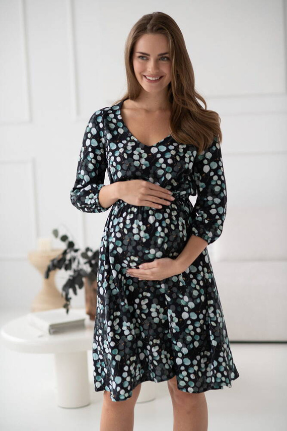 Lovely Dress Midi Umstands- und Stillkleid mit 3/4 Ärmeln Milk&Love mit Eukalyptusblättern