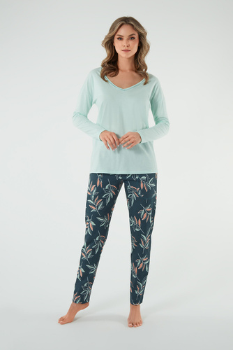 Julietta Damen Schlafanzug langarm, lange Hose Italian Fashion - pistazie/print 