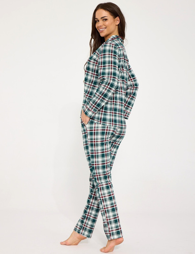 Cornette Francesca 482/490 Damen-Pyjama 100% Baumwolle Knöpfe Grün