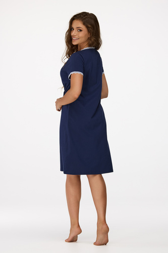 Ja. 36 Senizo Umstandsnachthemd, Marineblau – 100 % Baumwolle, Spitze, kurze Ärmel, zum Füttern