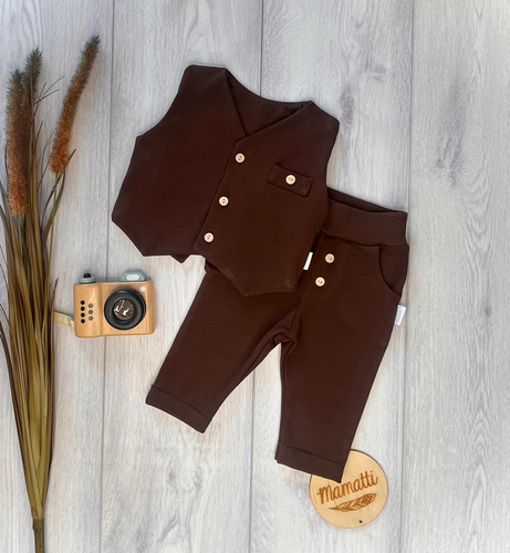 Mamatti KC018 elegantes Jungen Set Weste Hose schokoladenbraun