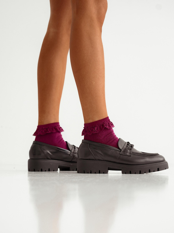 0897 Milena Damensocken mit Spitze – Burgund