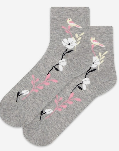 Damen Socken Wola Perfect Woman U84.01P ash 963– Baumwolle, bunte Muster, druckfreier Bund