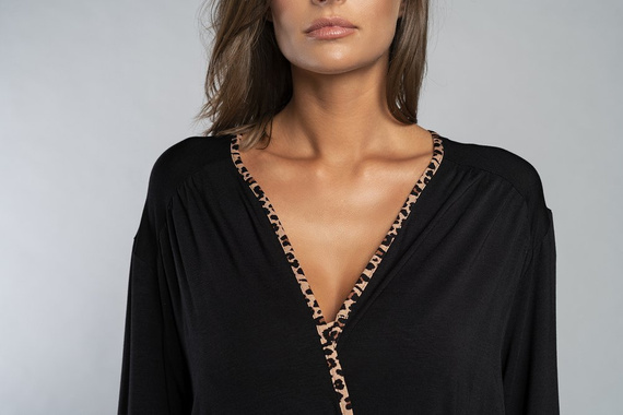 Eila Bademantel Italian Fashion 3/4 Ärmel - Leopardenmuster