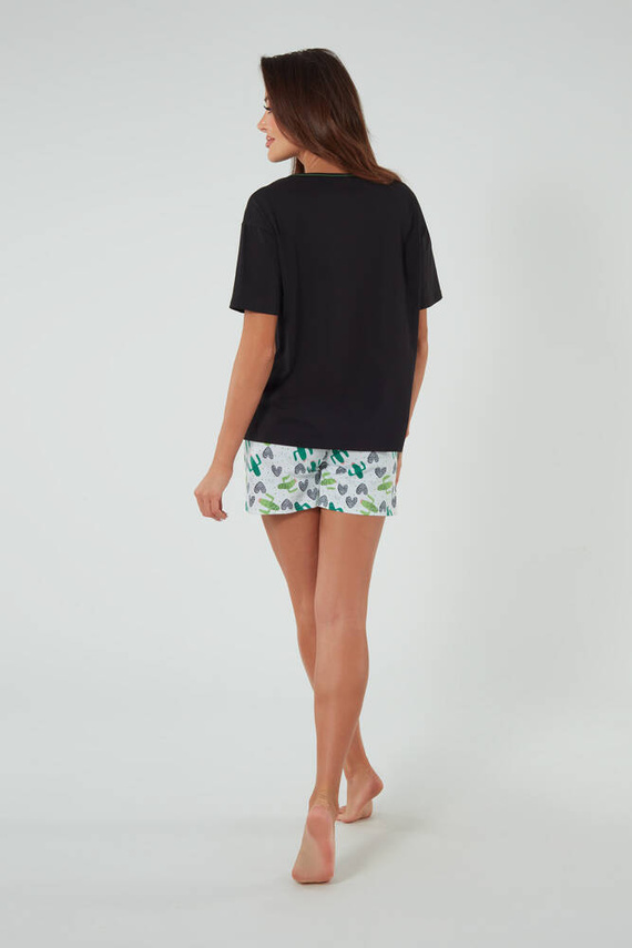 Picos Kurzarm-Pyjama und Shorts für Damen Italian Fashion - schwarz/print