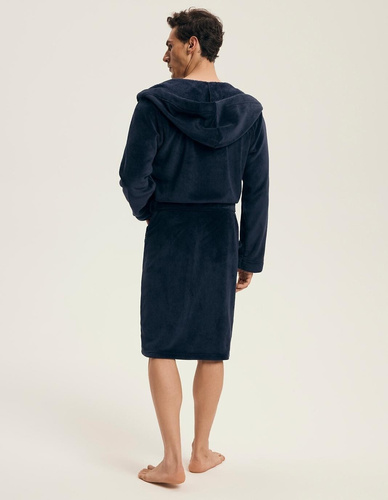 Henderson 43374 Naps marineblauer Herrenbademantel – Kapuze, warmer Stoff, Komfort und Eleganz