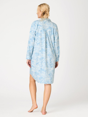 Nachthemd Key LND 657 hellblau – Knöpfe, SAUDETE FLANNEL, Pflanzenprint
