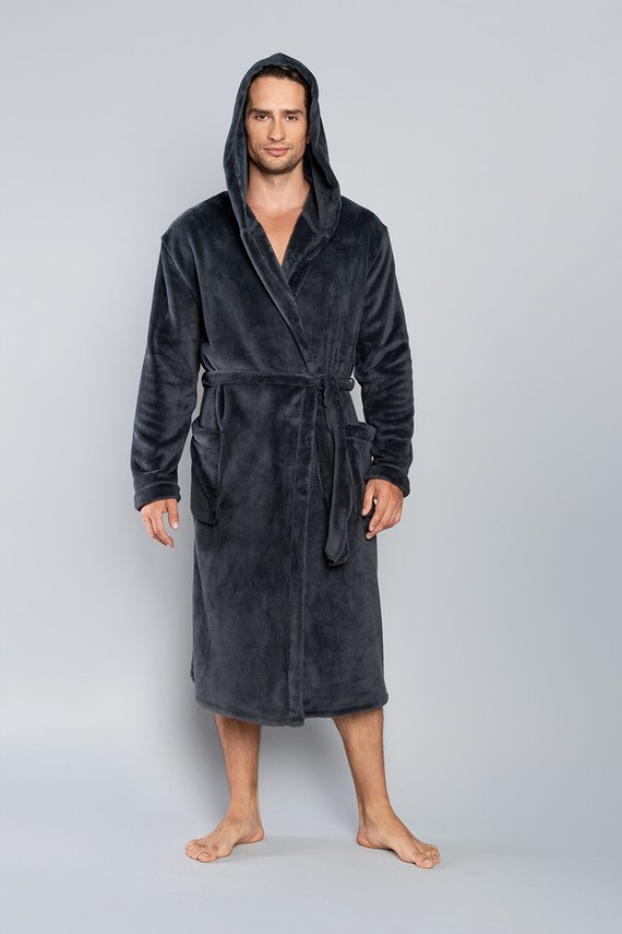 Mimas Herren Bademantel mit Kapuze Italian Fashion- grau 