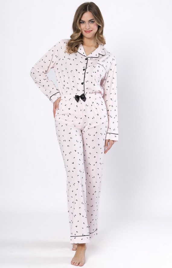 Piżama damska Laveza Alka 1618 jasno różowa– bawełna, długi rękaw, zapinana na guziki