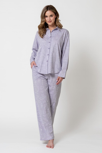 Damen-Pyjama Leveza 1784 Marcelina Flieder 100% Baumwolle Knöpfe