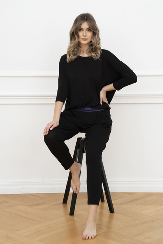 Style Damen 3/4 Ärmel Set, Länge.italienische Mode Hose schwarz