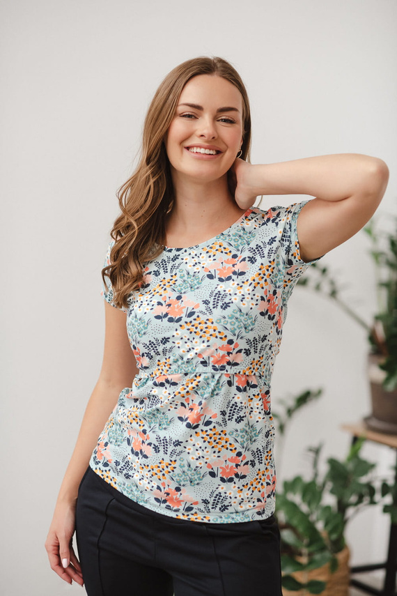 Milk Shirt Still- und Umstandsbluse mit kurzen Ärmeln Milk&Love Wiese auf Blau