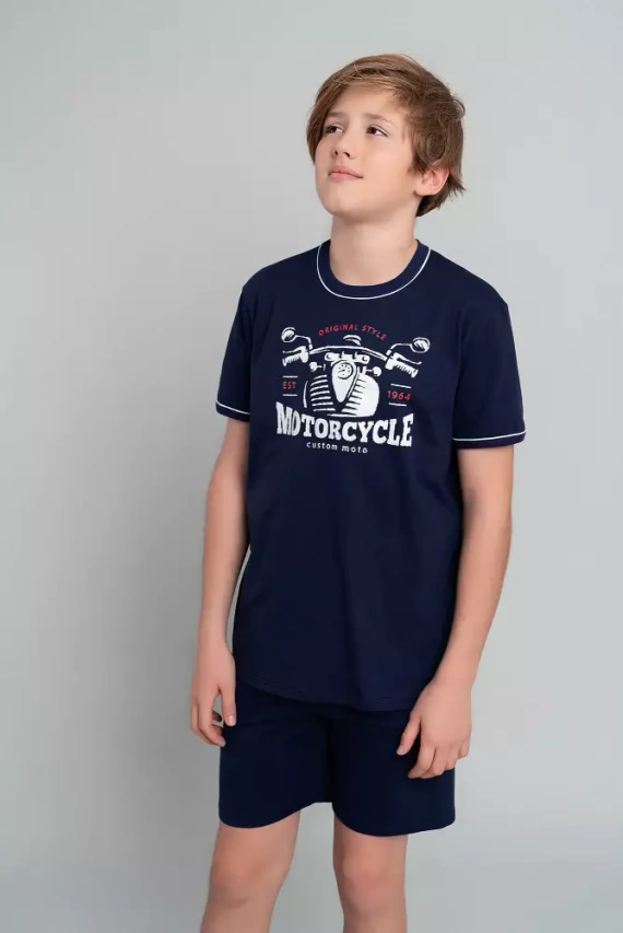 Gibson Boys' kurzärmeliger Schlafanzug, Hose Italian Fashion - marineblau