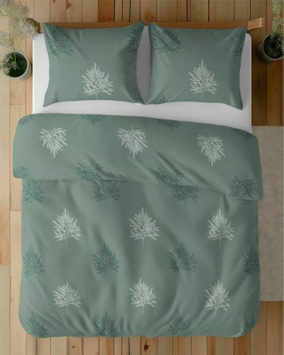 5503 B Baumwoll-Salbei-Bettwäsche mit geometrischen Farnblättern Naturalis – Detexpol