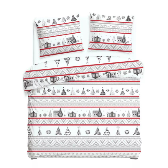 31514/1 Weihnachts-Flanell-Bettwäsche Flanelove Darymex grau rot – Set aus 100 % Baumwolle, warm und weich