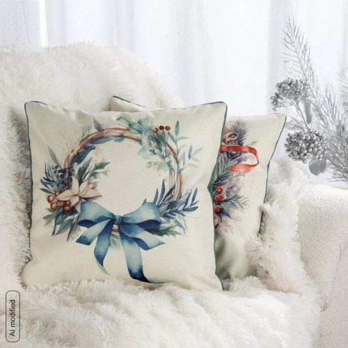 CHP346 Eurofirany Weihnachtskissenbezug 45x45 Samt mit Druck und Paspelierung