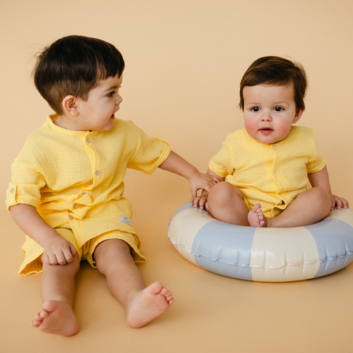 Elefanten-Jungen-Musselinhemd Eevi – gelb