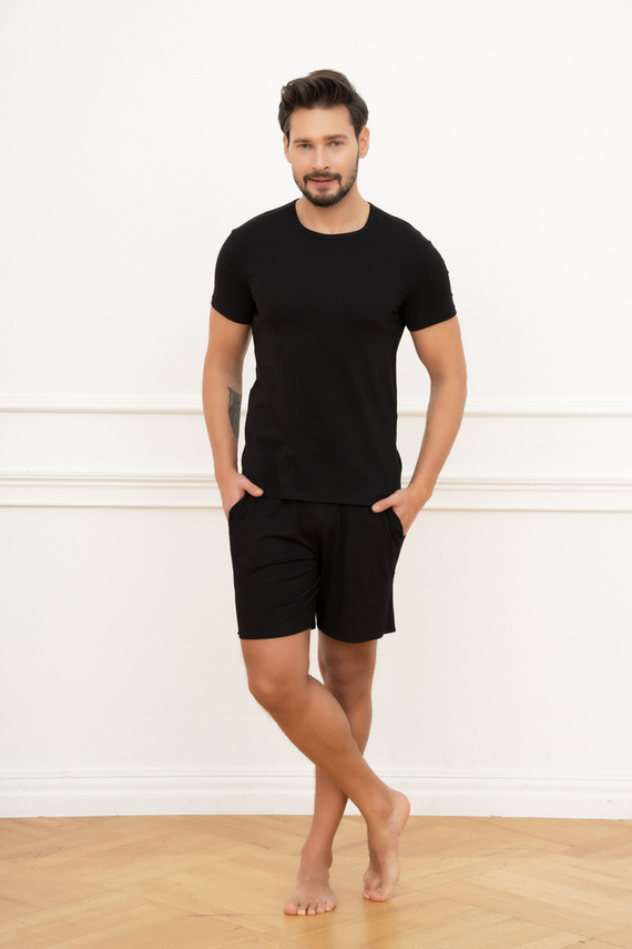 Ikar Herren Kurzarm-T-Shirt Italian Fashion - schwarz 