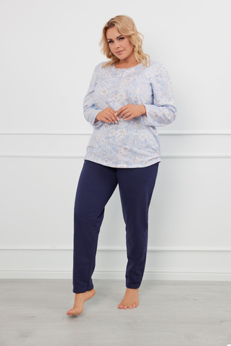 Jowita Damen Schlafanzug langarm, lange Hose Italienische Mode