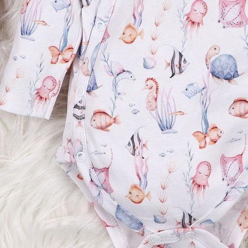 ABN-5471 Underwater World Nini Langarm-Body mit Umschlag – Bio-Baumwolle, für Babys
