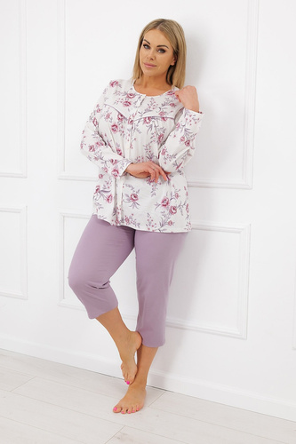 Italian Fashion Mariella Damen-Pyjama aus Baumwolle, zum Knöpfen, 3/4-Hose