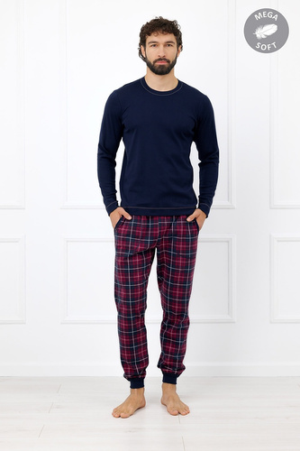 Italian Fashion Brajan Herren-Pyjama Mega Soft, lang, kariert-hose, marineblau