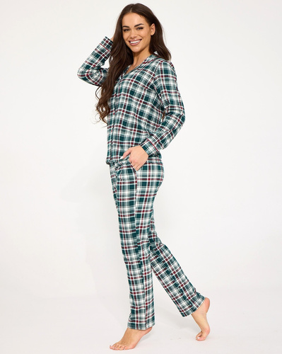 Cornette Francesca 482/490 Damen-Pyjama 100% Baumwolle Knöpfe Grün