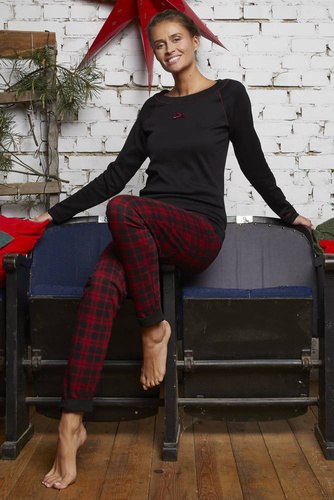 Ordesa Damen Schlafanzug langarm, lange Hose Italian Fashion - schwarz/print