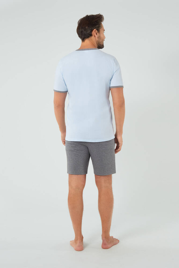 Nikodem Herren Kurzarm-Pyjamas, Shorts Italienische Mode - blau