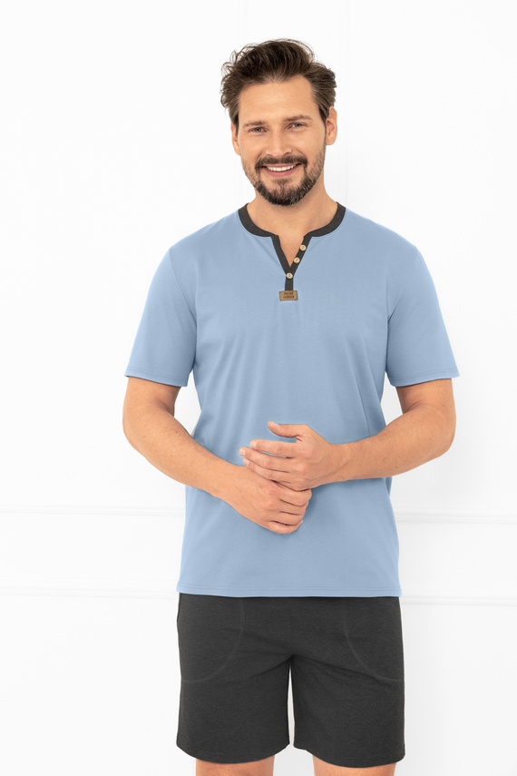 Julius Italian Fashion Herren Schlafanzug Stahl - kurz, Baumwolle, elegant