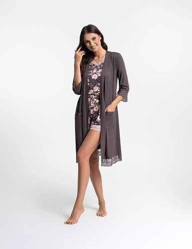 Dámský župan Moraj PDSZ4300-003 z viskózy s krajkou, zavazovací