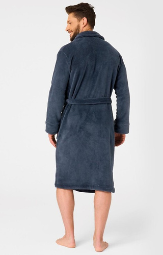 MGL 255 B25 Marineblauer Herrenbademantel – klassisch, weich, in der Taille gebunden