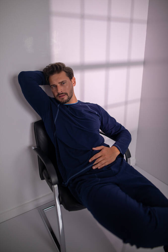 Salomon Herren Schlafanzug mit langen Ärmeln, lange Hose Italian Fashion - navy blau/blau