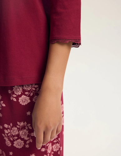 Henderson Greta 45423 Damen-Pyjama 100% Baumwolle 3/4-Arm Spitze carmine