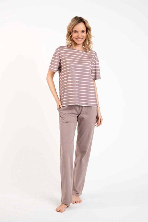 Betty Damen Schlafanzug kurzarm, lange Hose Italian Fashion - cappuccino/print cappuccino