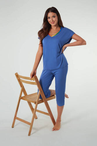 Paola Damen Kurzarm-Pyjama, 3/4 Hose Italienische Mode - blau