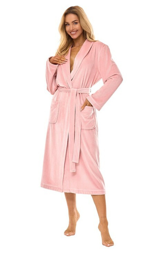2510 Aura L&L Damenbademantel, lang, puderrosa – weich, warm