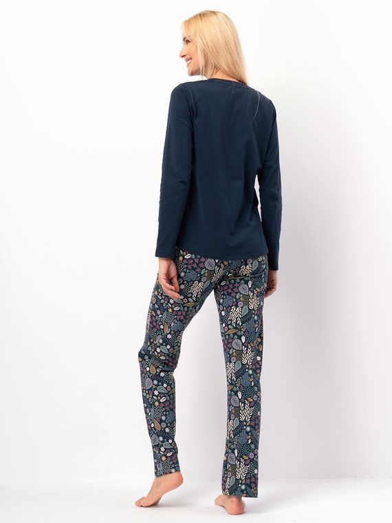 Damenpyjama Key LNS 570 dunkelblaugrün – Baumwolle, lange Ärmel, elegant