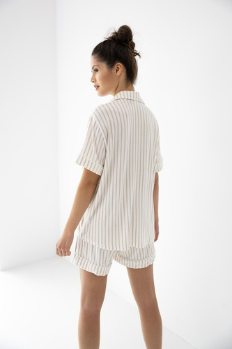 Damenpyjama Davina Sensis ecru/beige, Viskose, kurzarm, Streifen
