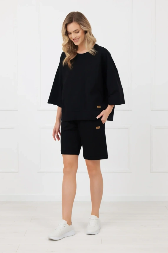 Damen Shorts Kaori Italian Fashion aus Baumwolle mit Taschen – Schwarz