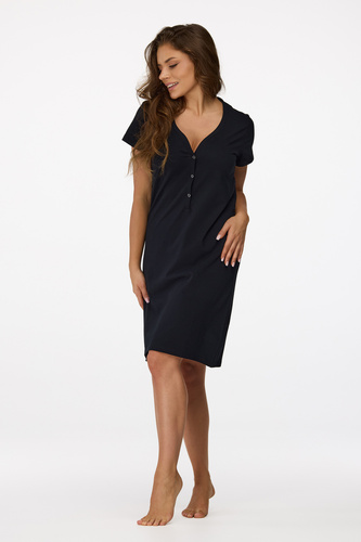 Ja. Schwarzes Umstandsnachthemd 17 Senizo – 100 % Baumwolle, kurze Ärmel, Druckknöpfe zum Stillen